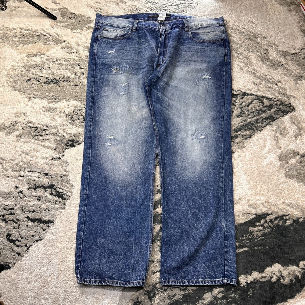Rocawear Classic Fit Jeans Mens 48x34 Blue Denim Cotton High Rise Distressed
